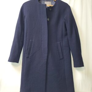 J. Crew Double Cloth Wool Blend Collarless Lined Blazer Coat Women's Size 0 Navy